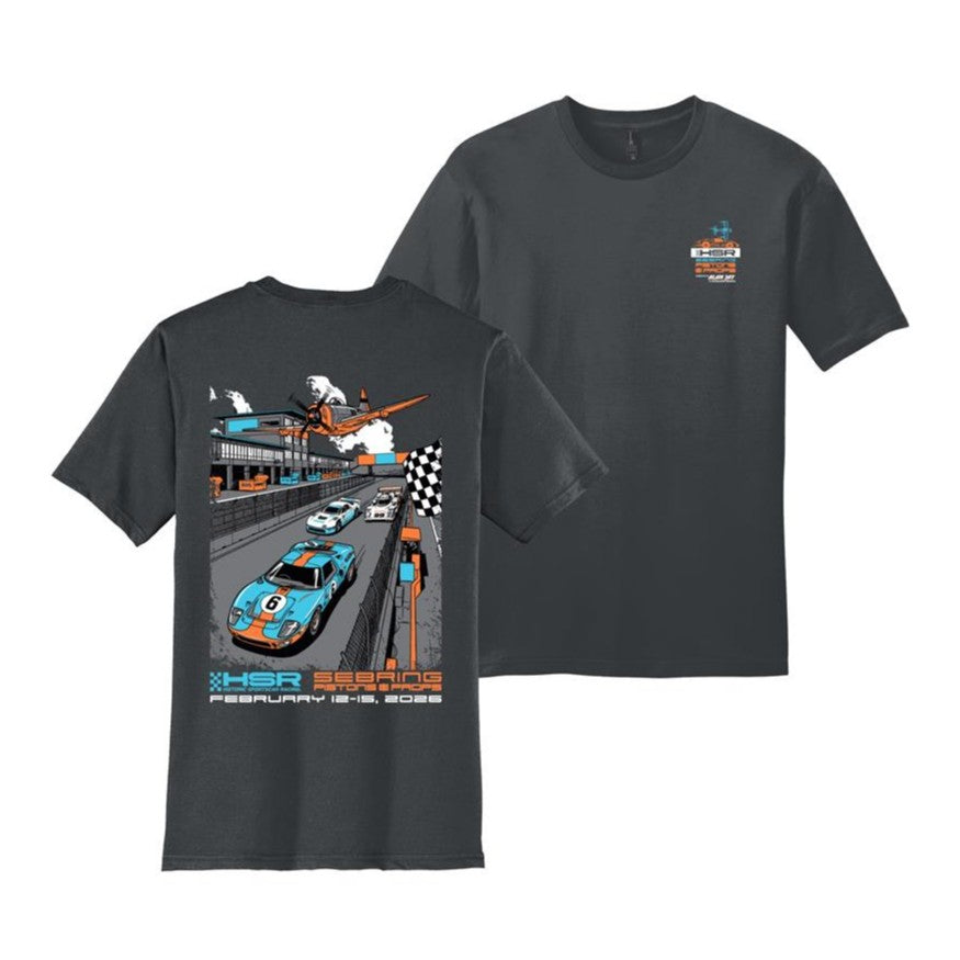 2026 HSR Sebring Pistons and Props Event Tee - Charcoal